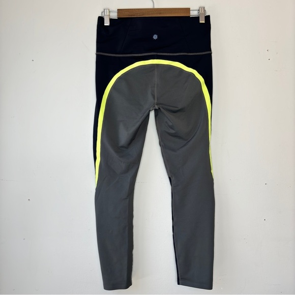 Athleta Black Yellow Olive Gray Green Spar Color Block 7/8 Tight Leggings Size M - Picture 8 of 12